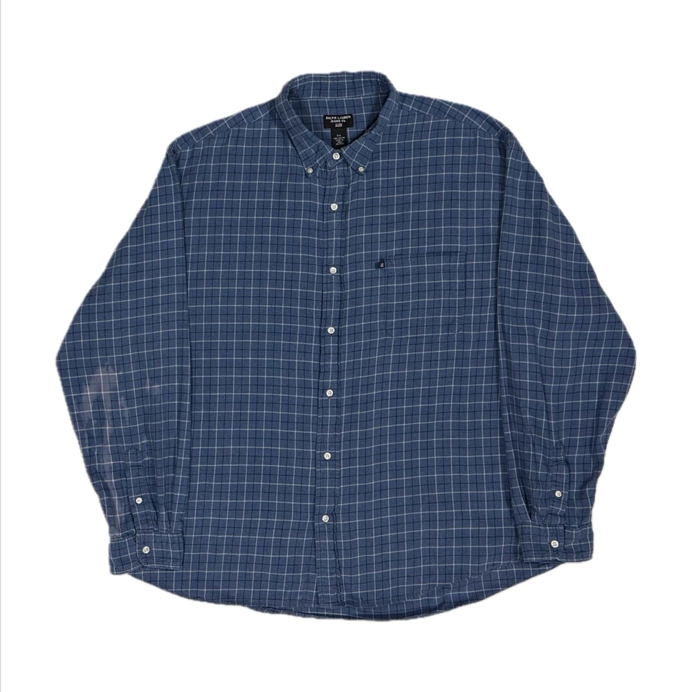 VtgY2K Ralph Lauren Jeans Co blue check plaid flannel button down shirt mens XXL